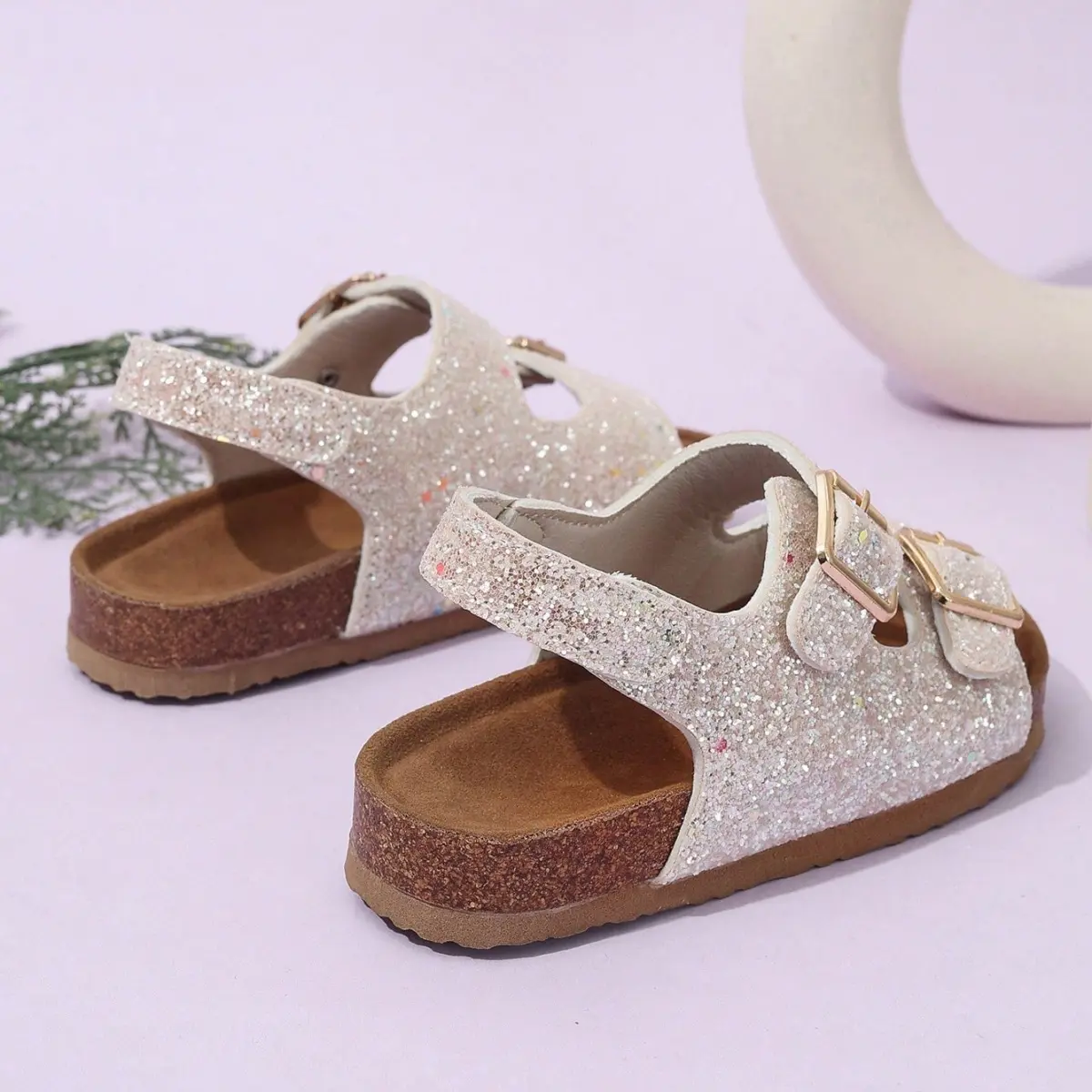 Back Ring with Metal Buckle Strap Open Toe Grete Random Asymmetrical Double-Layer Sole Mule Casual, Comfortable and Fashionable Kidsren's Flats Sandals