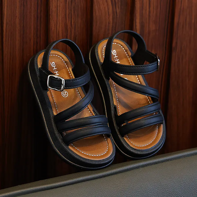 PEYOUR Trendy Cute Solid Color Open Toe Sandals For Girls, Breathable Lightweight Sandals For All Seasons