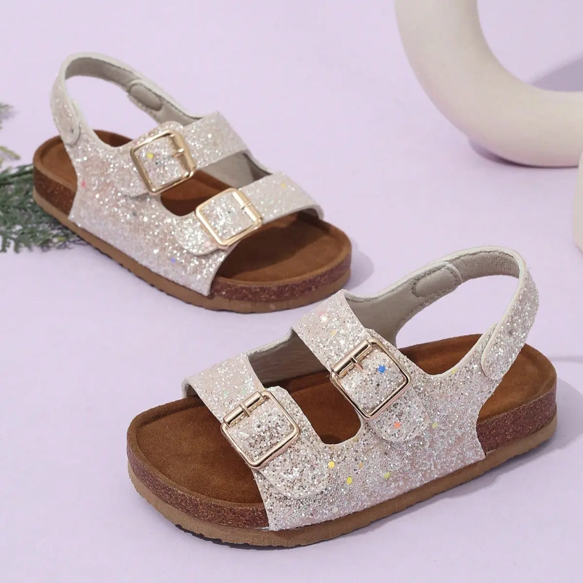 Back Ring with Metal Buckle Strap Open Toe Grete Random Asymmetrical Double-Layer Sole Mule Casual, Comfortable and Fashionable Kidsren's Flats Sandals