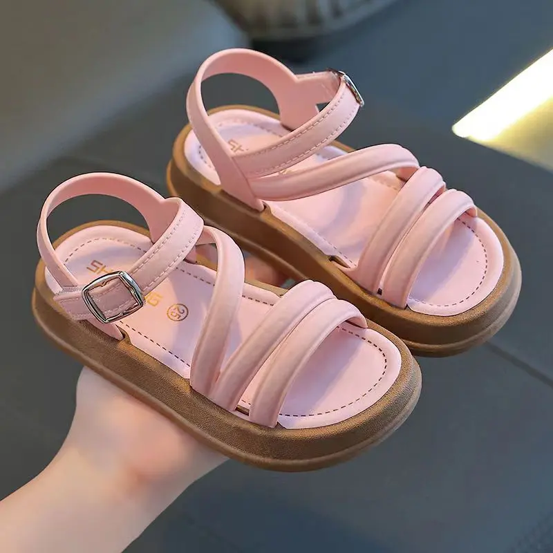 PEYOUR Trendy Cute Solid Color Open Toe Sandals For Girls, Breathable Lightweight Sandals For All Seasons