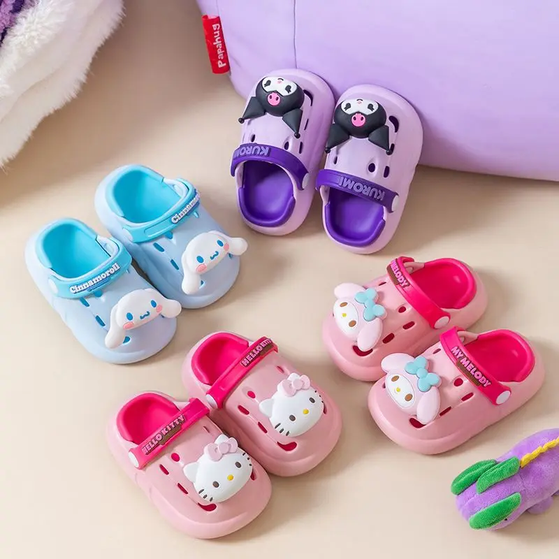 Sanrio Kids' Garden Shoes Girls Non-Slip Indoor Slippers Soft Bottom Breathable Deodorant Cute Cartoon Bow-top Sandals