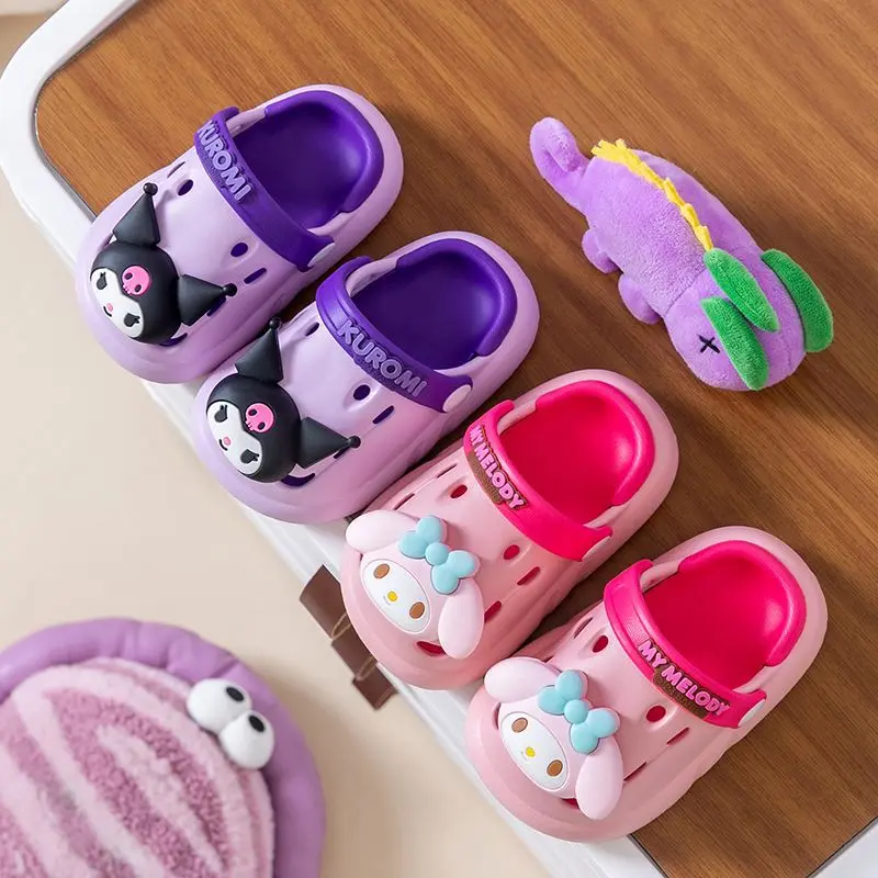 Sanrio Kids' Garden Shoes Girls Non-Slip Indoor Slippers Soft Bottom Breathable Deodorant Cute Cartoon Bow-top Sandals