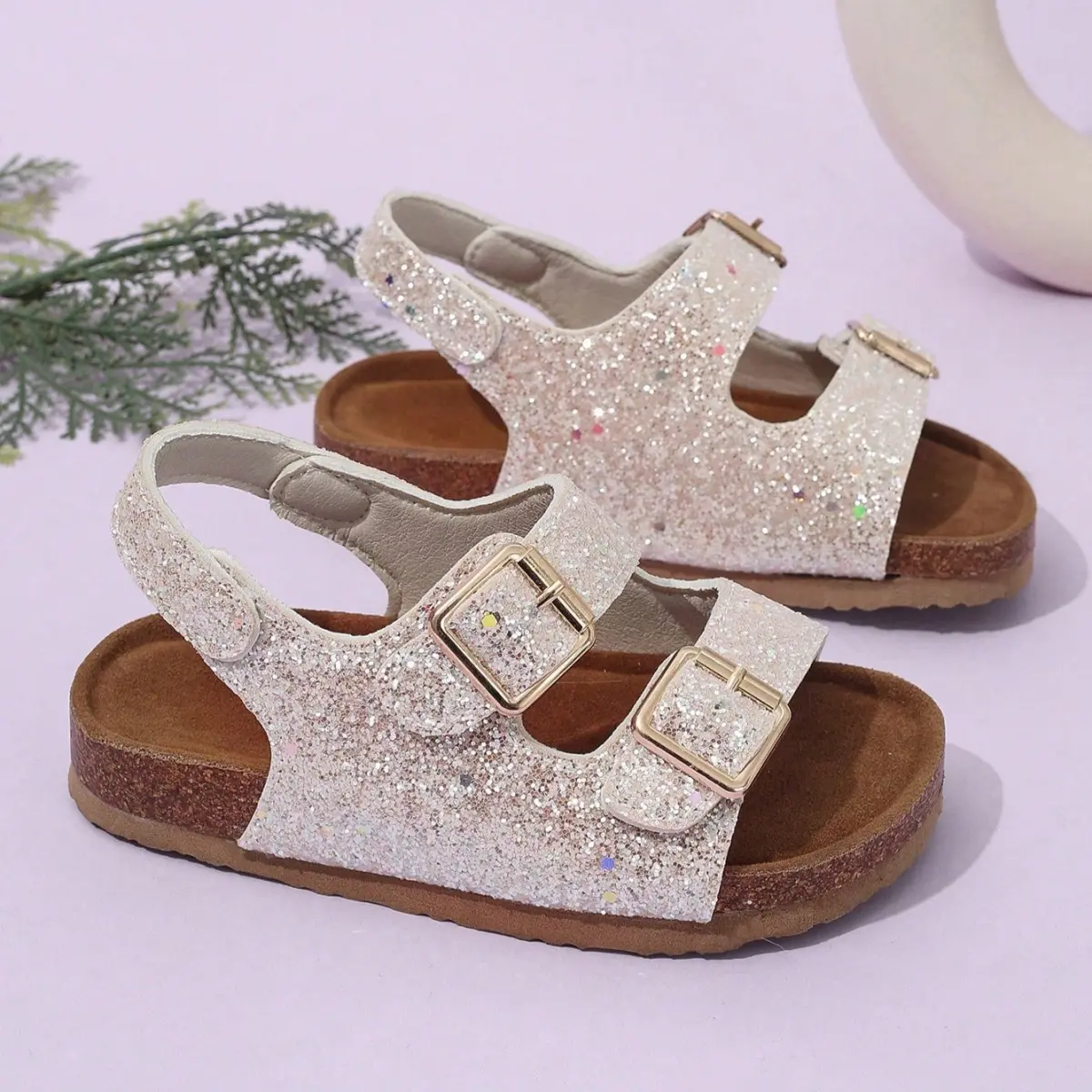 Back Ring with Metal Buckle Strap Open Toe Grete Random Asymmetrical Double-Layer Sole Mule Casual, Comfortable and Fashionable Kidsren's Flats Sandals
