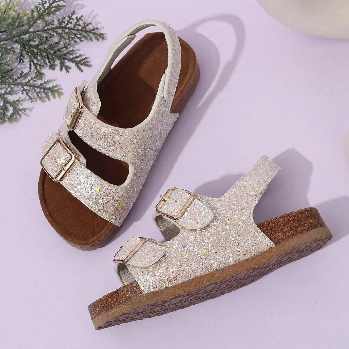 Back Ring with Metal Buckle Strap Open Toe Grete Random Asymmetrical Double-Layer Sole Mule Casual, Comfortable and Fashionable Kidsren's Flats Sandals