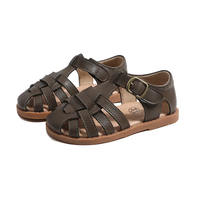 Children Sandals Girl's Fashion Rome Braid Geniune Leather Sandals Anti slip soft bottom Summer Shoes Size 22-31