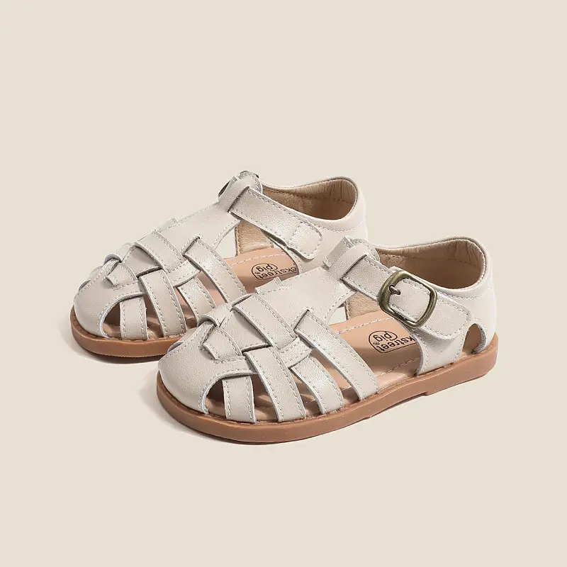 Children Sandals Girl's Fashion Rome Braid Geniune Leather Sandals Anti slip soft bottom Summer Shoes Size 22-31