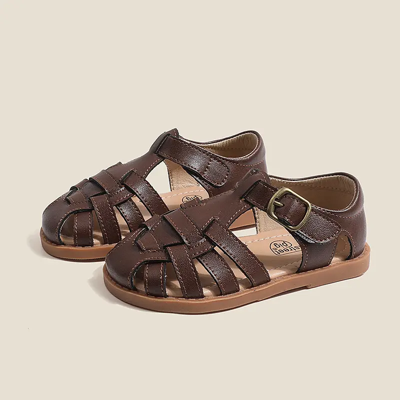 Children Sandals Girl's Fashion Rome Braid Geniune Leather Sandals Anti slip soft bottom Summer Shoes Size 22-31