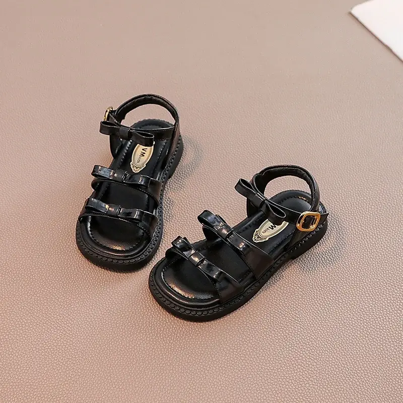 Bling Rhinestone Heart Buckles Strap Sandals for Kids Girls Brand Design Bowknot Sandalias Children Soft  Summer Flat Shoes