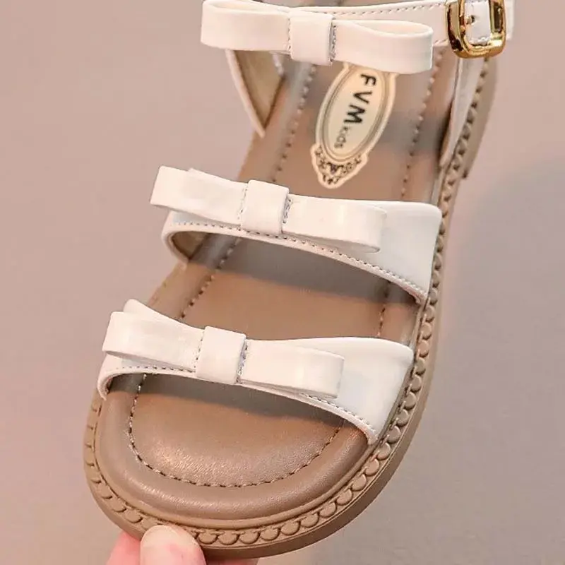 Bling Rhinestone Heart Buckles Strap Sandals for Kids Girls Brand Design Bowknot Sandalias Children Soft  Summer Flat Shoes