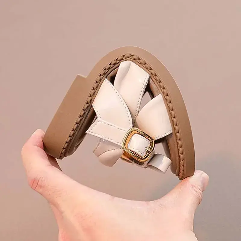 Bling Rhinestone Heart Buckles Strap Sandals for Kids Girls Brand Design Bowknot Sandalias Children Soft  Summer Flat Shoes