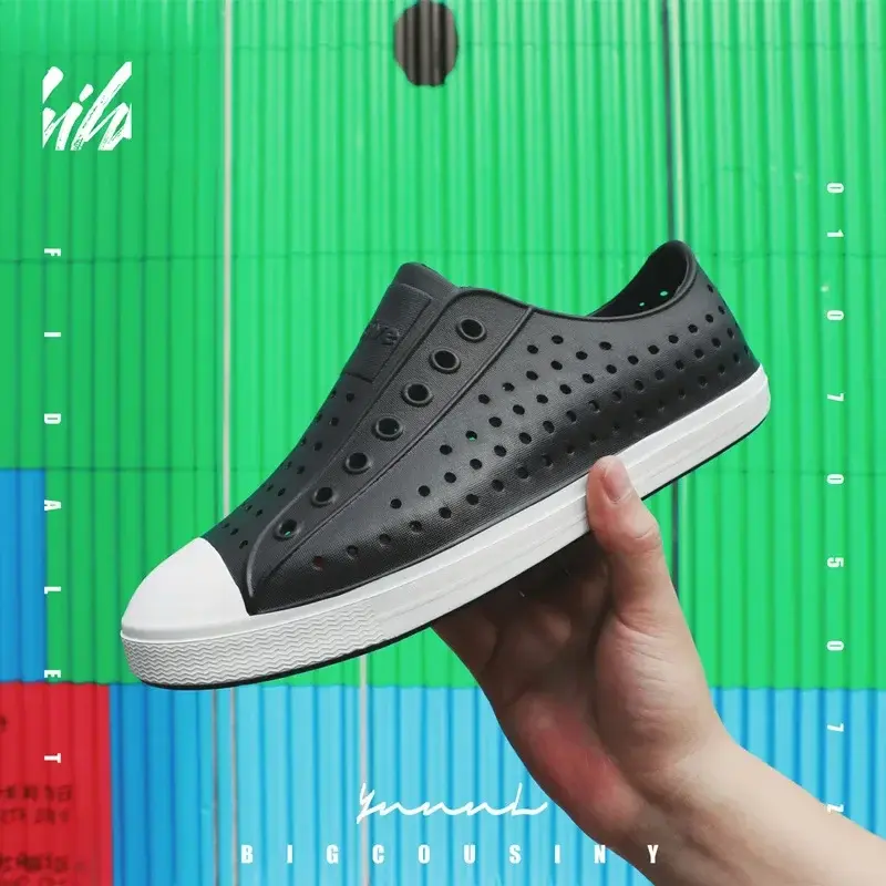 Thick Soft Flat Shoes Fashion Slip On Sandals Children's Casual Perforated Shoes Color Blocking Anti Slip Waterproof Outdoor