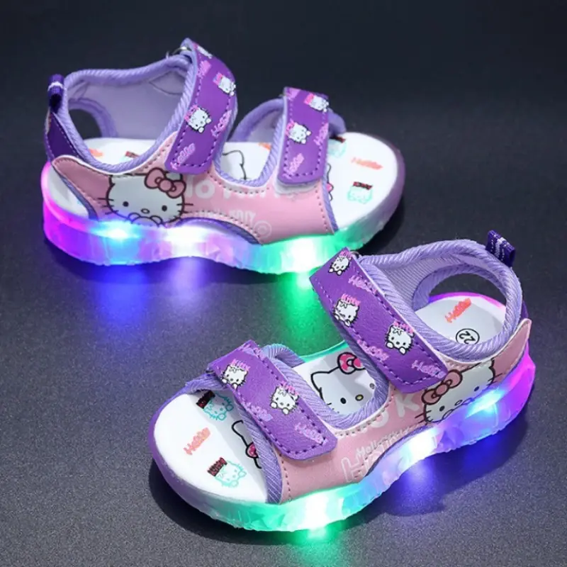 2025 Summer New Baby Girls Led Light Sandals Cute Hello Kitty Children's Casual Shoes Anti-slip Kids Beach Shoes Outdoor Shoes