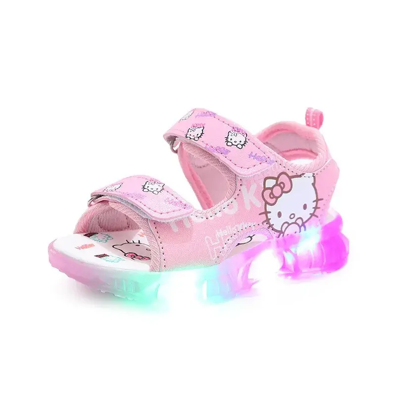 2025 Summer New Baby Girls Led Light Sandals Cute Hello Kitty Children's Casual Shoes Anti-slip Kids Beach Shoes Outdoor Shoes