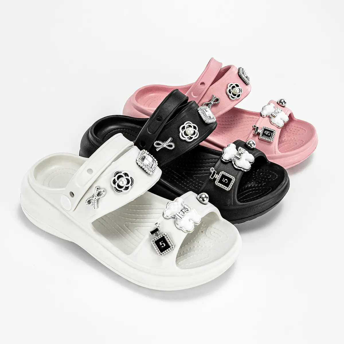 Fashion Popular Family Cartoon Double White Bear Slippers New Flats Bottom Boys and Girls Non-Slip Soft Bottom Sandals 811