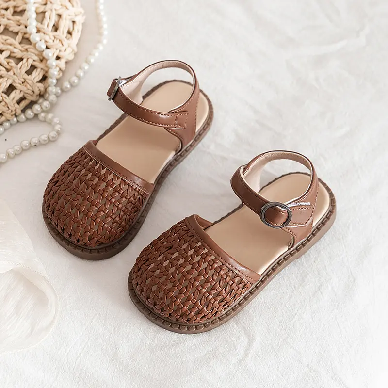 Unishuni Girl Half Sandal Princess Hollow-Out Shoes Kids Vintage Casual Flats Child Summer Shoe Toddler Bohemia Style Beach Shoe