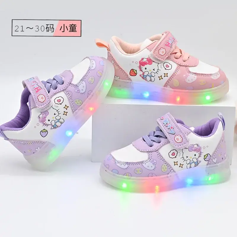 Hello Kitty Anime Kawaii MINISO Ins Fashion Light Board Shoes Cute Cartoon KT Cat Soft Sneakers Lovely Gifts for Girls