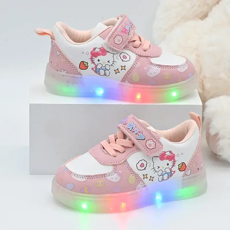 Hello Kitty Anime Kawaii MINISO Ins Fashion Light Board Shoes Cute Cartoon KT Cat Soft Sneakers Lovely Gifts for Girls