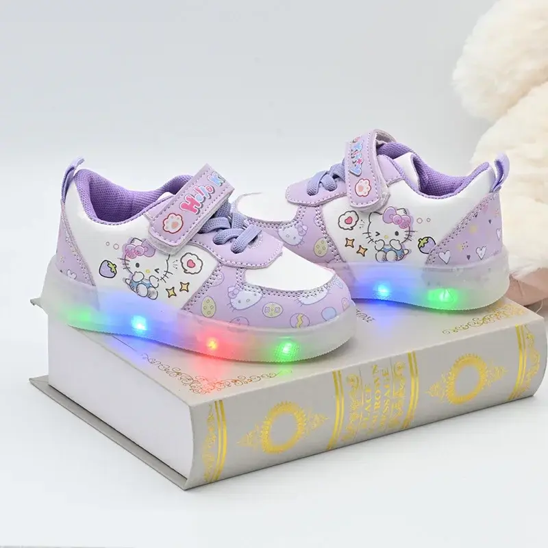 Hello Kitty Anime Kawaii MINISO Ins Fashion Light Board Shoes Cute Cartoon KT Cat Soft Sneakers Lovely Gifts for Girls
