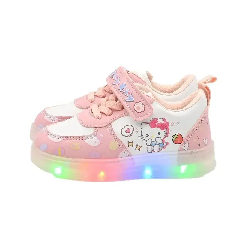Hello Kitty Anime Kawaii MINISO Ins Fashion Light Board Shoes Cute Cartoon KT Cat Soft Sneakers Lovely Gifts for Girls