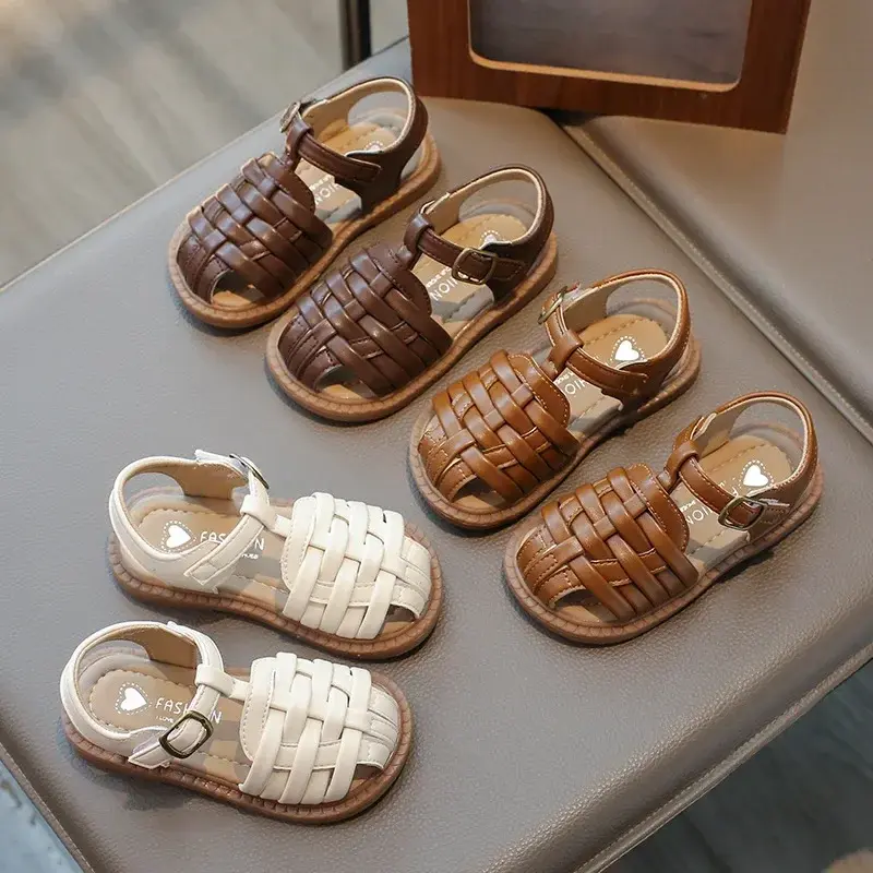 Kids Sandals 2025 Summer Sandals for Boy Fashion Children Cut-Outs Beach Shoes Braided Style Causal Walking Flat Sandals