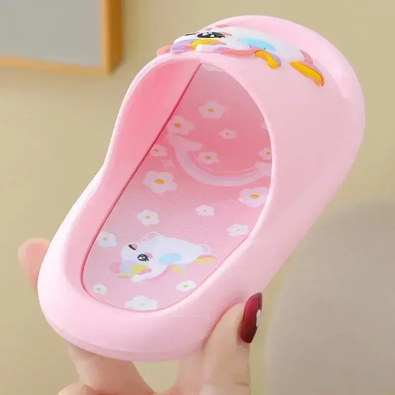 Summer Kids Home Shoes Flip Flops Baby Girls Slippers for Children Cartoon Unicorn Bathroom Antislip Thick Sole Slides