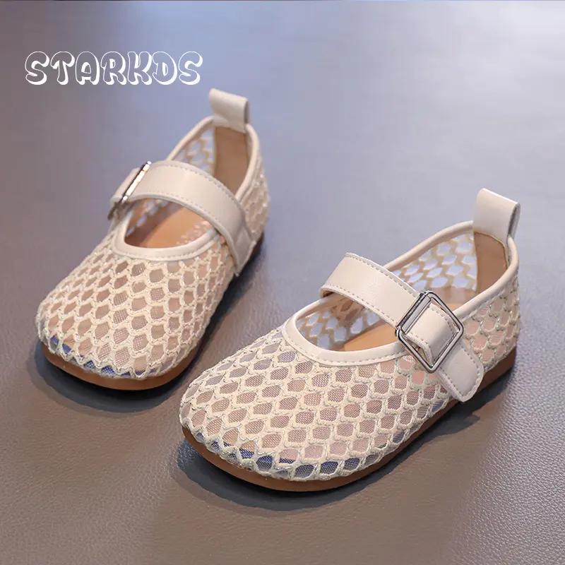 Concise Crochet Lace Mesh Mary Jane Shoe Kid Girl Hollow Out Ripples Design Ballet Flats Child Summer Breathable Fishnet Zapatos