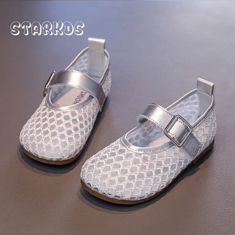 Concise Crochet Lace Mesh Mary Jane Shoe Kid Girl Hollow Out Ripples Design Ballet Flats Child Summer Breathable Fishnet Zapatos