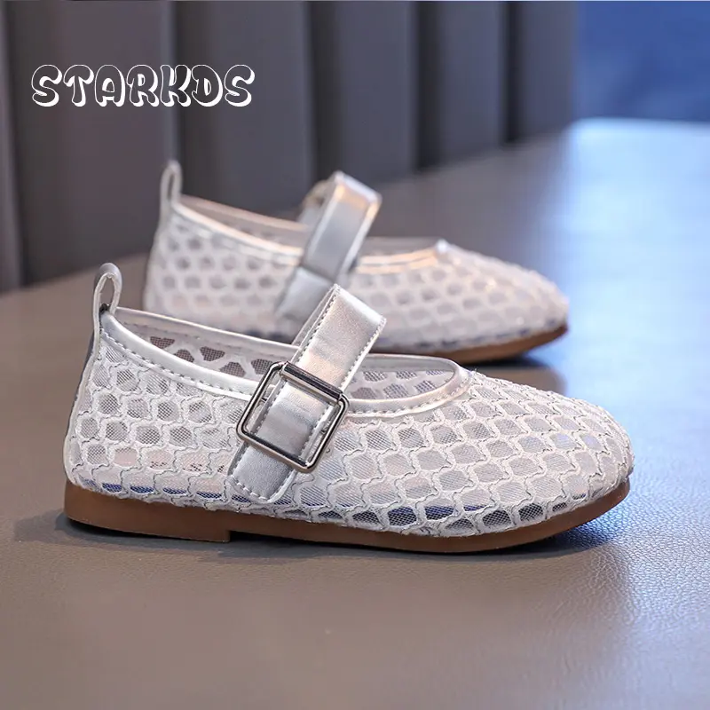 Concise Crochet Lace Mesh Mary Jane Shoe Kid Girl Hollow Out Ripples Design Ballet Flats Child Summer Breathable Fishnet Zapatos