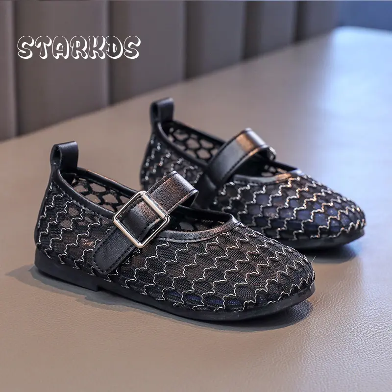 Concise Crochet Lace Mesh Mary Jane Shoe Kid Girl Hollow Out Ripples Design Ballet Flats Child Summer Breathable Fishnet Zapatos