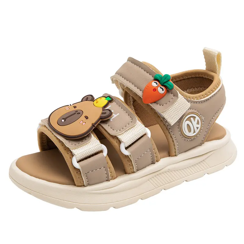 Kids'Sandals PU Leather My Melody Summer Beach Shoes For Children Peep Toe Breathable Soft Bottom Pink Khaki Shoes Size 26-37
