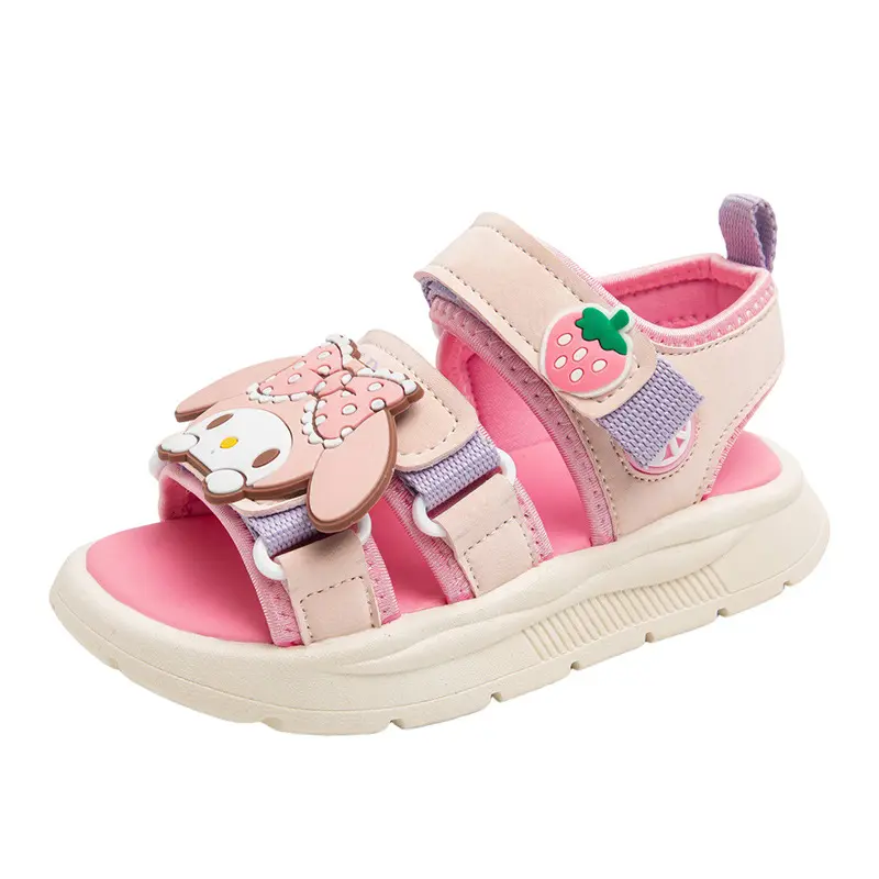 Kids'Sandals PU Leather My Melody Summer Beach Shoes For Children Peep Toe Breathable Soft Bottom Pink Khaki Shoes Size 26-37