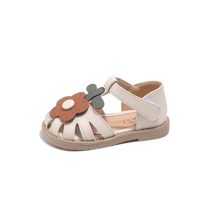 Children's Shoes Girls Sandals Beauty Large Flower Summer New Closed Toe Fashion Soft Bottom Kids Baby Girl Beach Shoes I04254