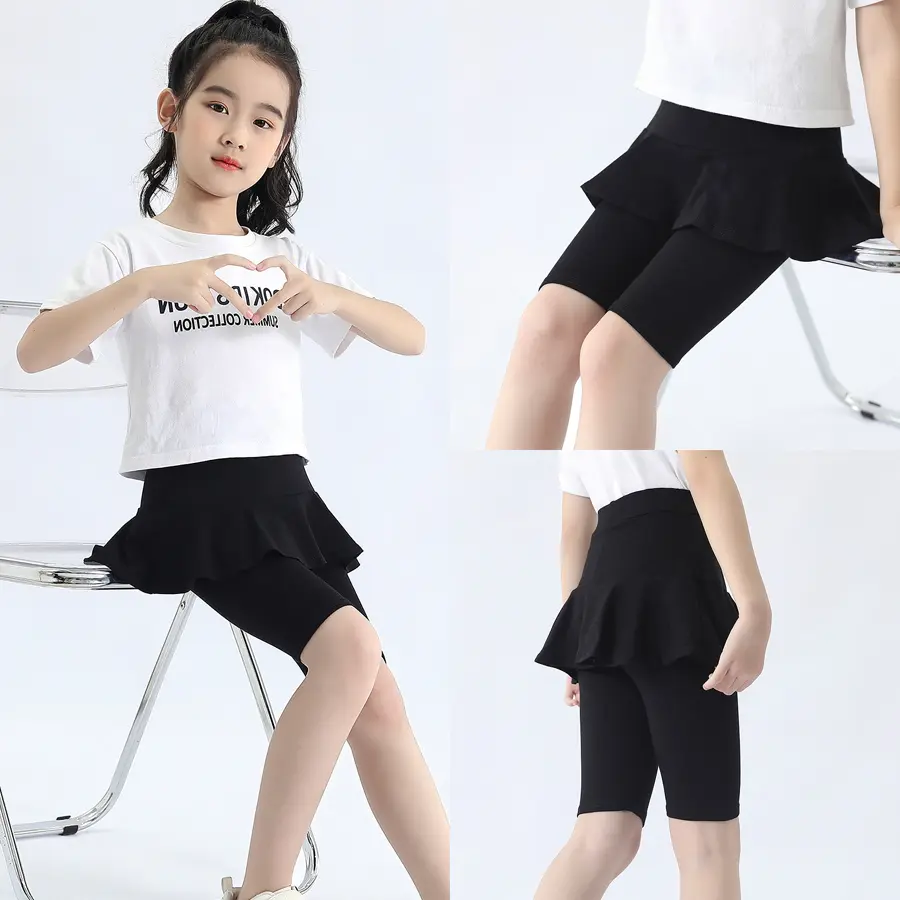 SheeCute Summer Girls Knee-length Skinny Cotton Leggings Baby Kids Candy Color Pants With Skrit RB001