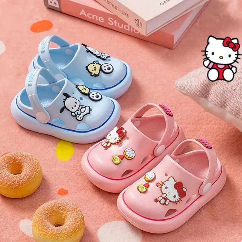 Garden Shoes For Children Summer Boys Girls EVA Sandals With Cute Sanrio's Charms Lightweight Soft Soled Non-slip Outdoor Shoes