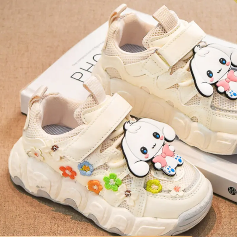 Kids'Casual Shoes My Melody PU Leather Summer Shoes For Girls Breathable Soft Thick Bottom White Pink Shoes Size 26-37