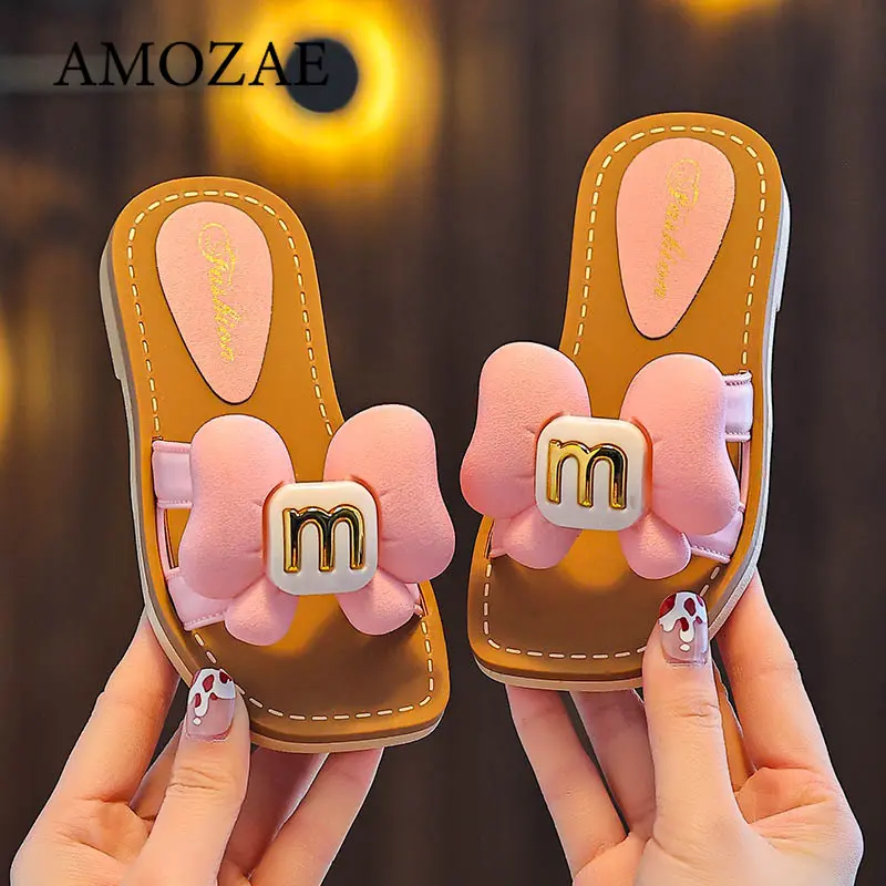 Fashion Children Girls Slippers Letter M Flowers Carrot Cute Beach Slipper Summer Indoor Outdoor Sole Non-slip Daily Dress Shoes
