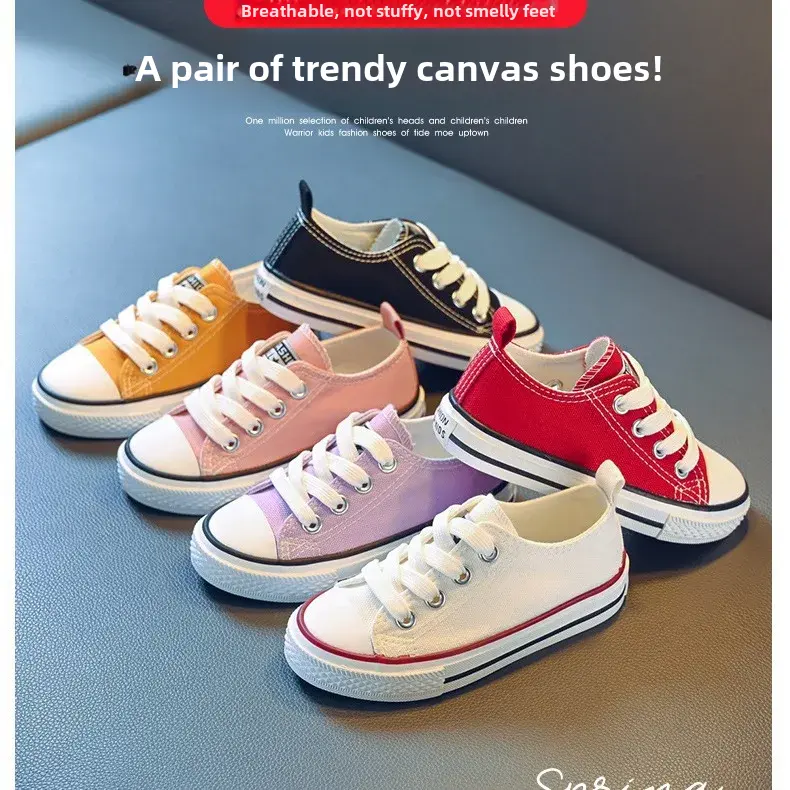 Children's Low-top Canva Shoes 2024 Spring New Style White Candy Color Men's Women's Children's Parent-child Board Shoes
