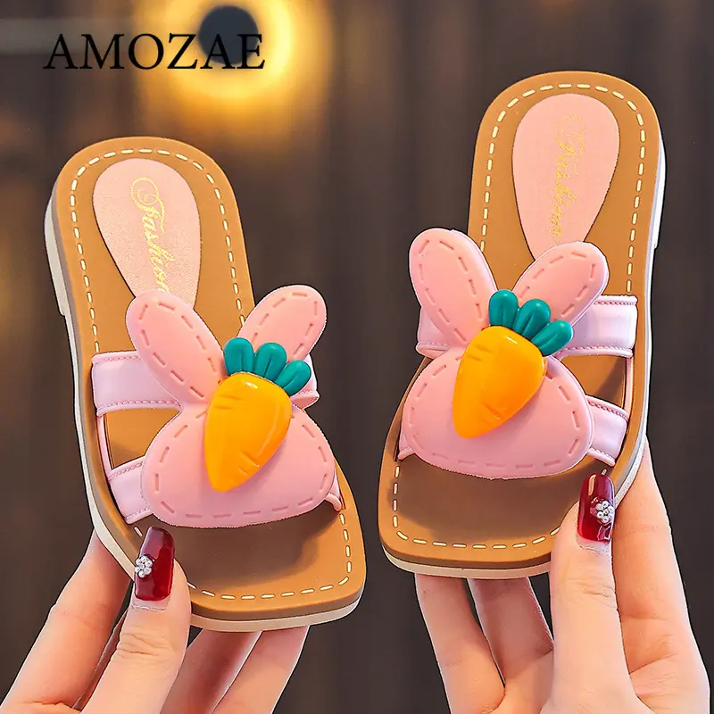 Fashion Children Girls Slippers Letter M Flowers Carrot Cute Beach Slipper Summer Indoor Outdoor Sole Non-slip Daily Dress Shoes