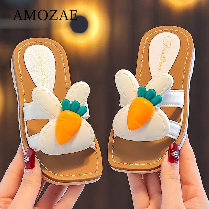 Fashion Children Girls Slippers Letter M Flowers Carrot Cute Beach Slipper Summer Indoor Outdoor Sole Non-slip Daily Dress Shoes