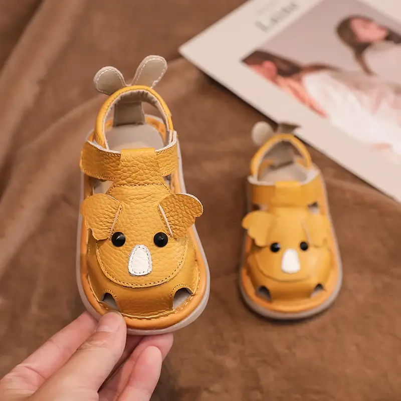 Summer Children Shoes Baby Girls Boys Genuine Leather Sandals Soft Sole Anti Slip Toddler Shoes Cartoon Kids Brach Sandals
