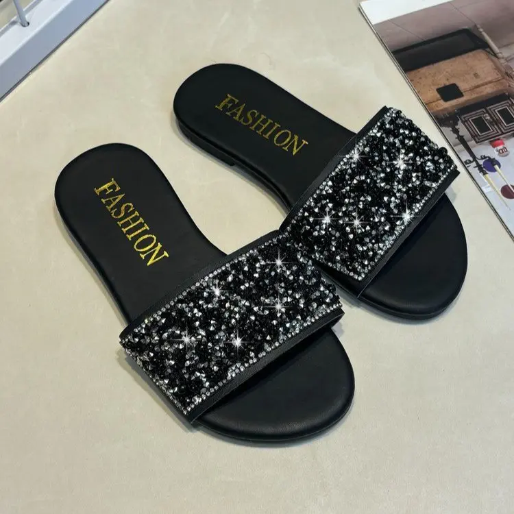 2025 New Summer Girls Sequins Slippers Anti-Slippery Fashion Children Flats Soft Sole  Princess Shiny Slippers Kids Beach Shoes