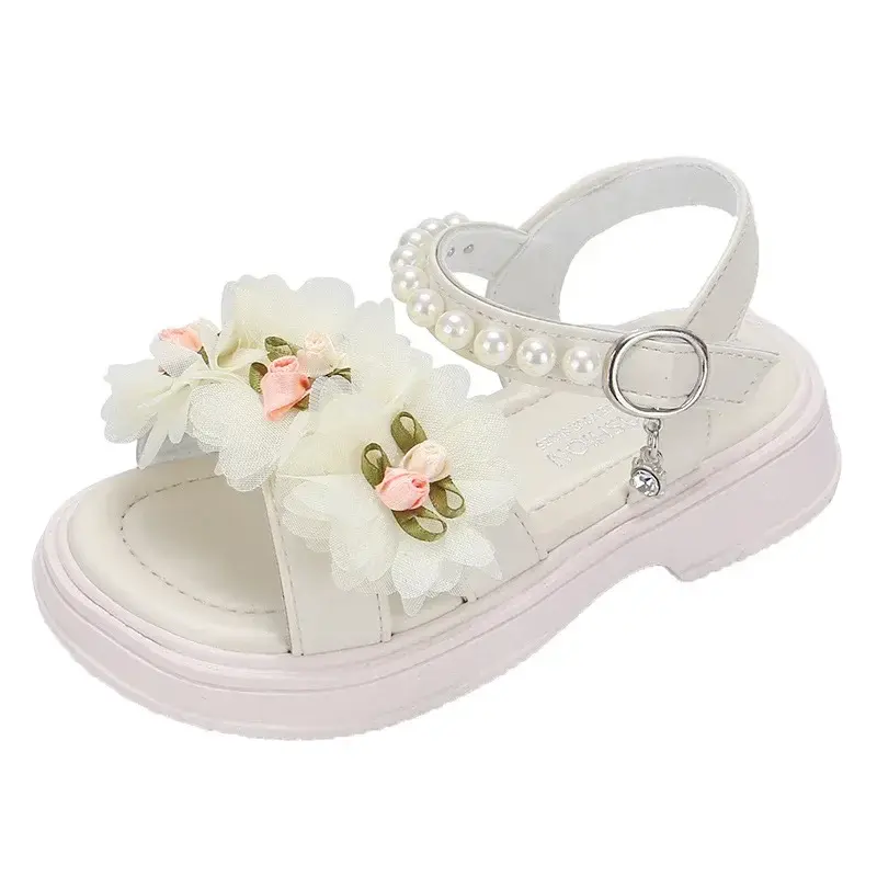 Tweed Style Princess Summer 2025 New Women's Sandals Children's Soft Bottom Beach Shoes Medium Small Children's Flower Sandals