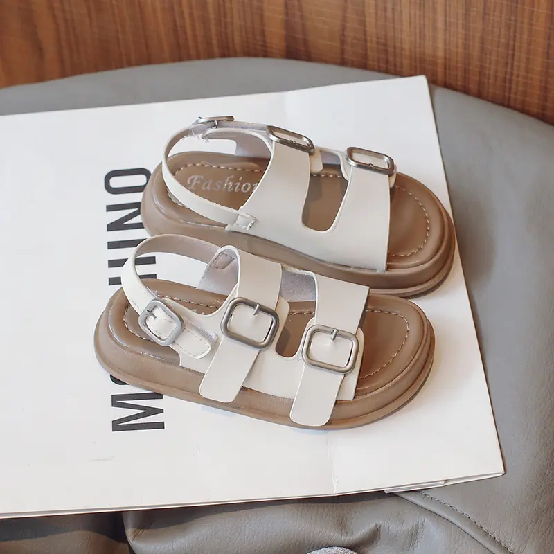 2024 Toddler Girl Shoes Summer Casual Round Toe Lightweight Buckle Walking Shoes Solid Color Comfortable Children's Sandals