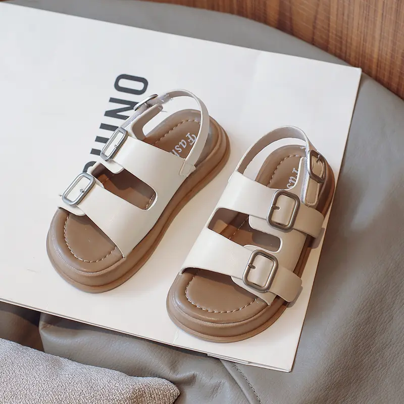 2024 Toddler Girl Shoes Summer Casual Round Toe Lightweight Buckle Walking Shoes Solid Color Comfortable Children's Sandals