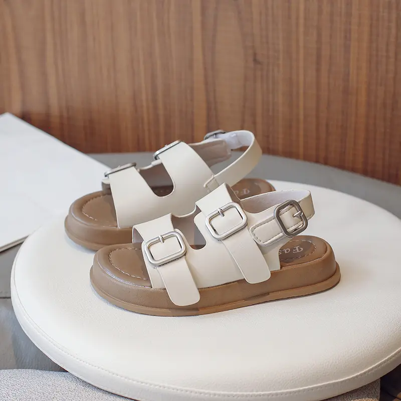 2024 Toddler Girl Shoes Summer Casual Round Toe Lightweight Buckle Walking Shoes Solid Color Comfortable Children's Sandals