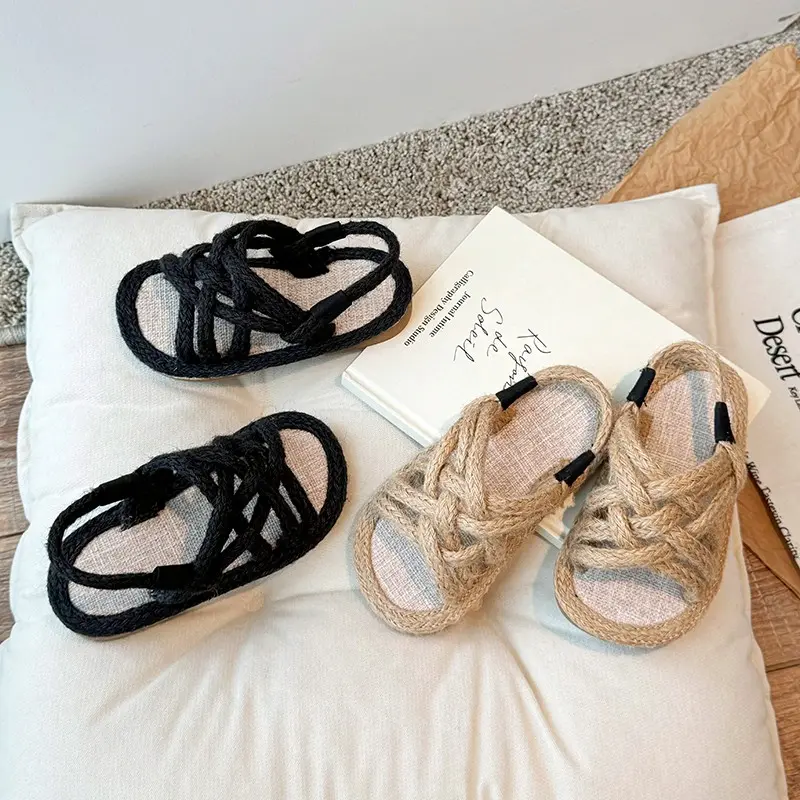 Girls Gladiator Boys Rope Sandals 2024 Summer Soft Linen Hemp Summer Children Shoes Kids Roman Beach Shoes Breathable Sandals