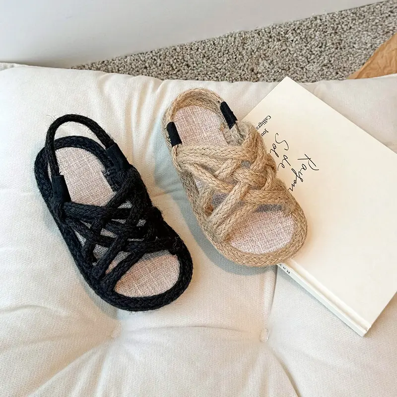 Girls Gladiator Boys Rope Sandals 2024 Summer Soft Linen Hemp Summer Children Shoes Kids Roman Beach Shoes Breathable Sandals