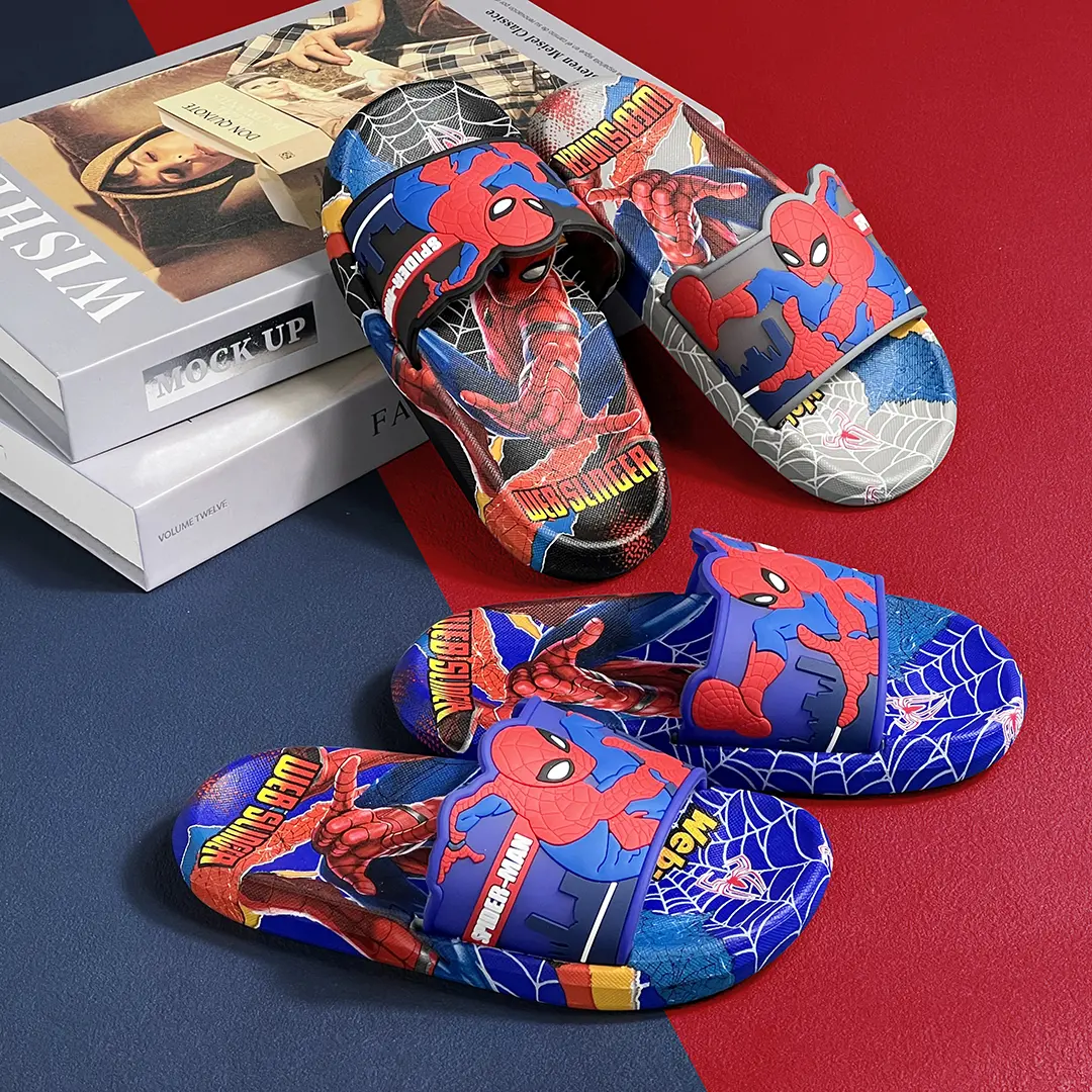 Cartoon Anime Toddler Slides For Little Kids Super Hero Pattern Boys And Girls Open Toe Sandals Indoor Home Slippers Outdoor