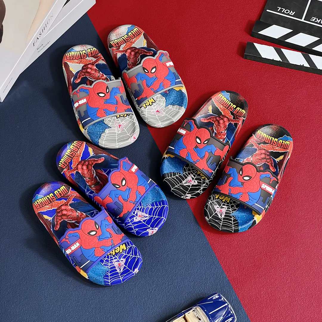 Cartoon Anime Toddler Slides For Little Kids Super Hero Pattern Boys And Girls Open Toe Sandals Indoor Home Slippers Outdoor
