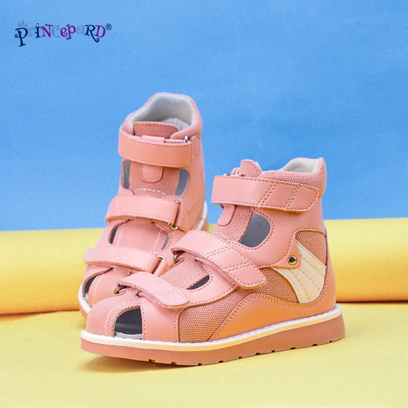 Princepard Denim Summer Breathable Closed Toe Sandals Children Orthopedic Shoes with High Back for Clubfoot Ankle Support Care